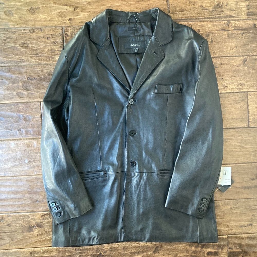Claiborne Black Lambskin Leather Outerwear Jacket Size XXL 90's Classic